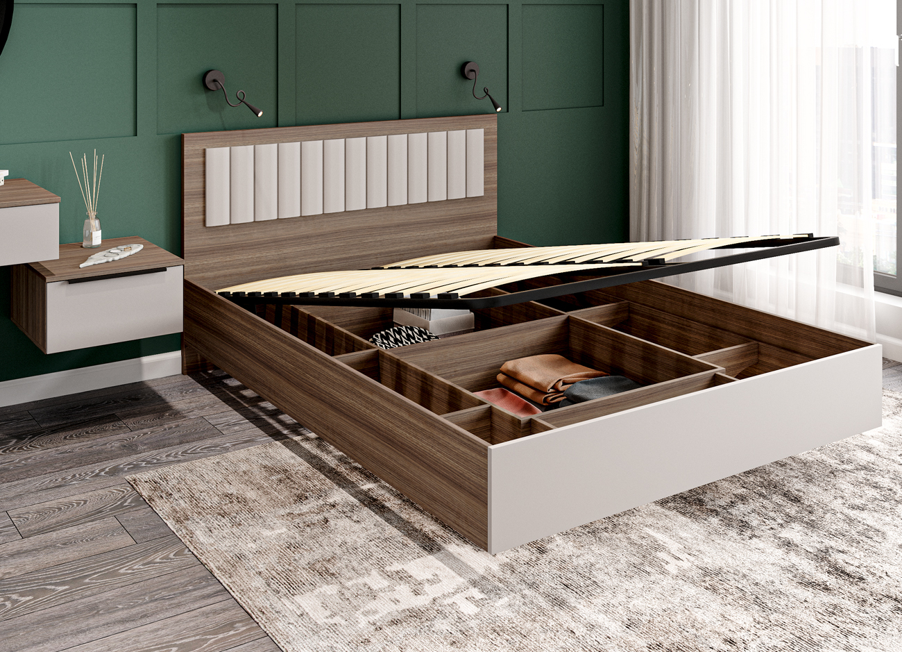 МС Роза Кровать 1400 Орех Франклин/Графит скин