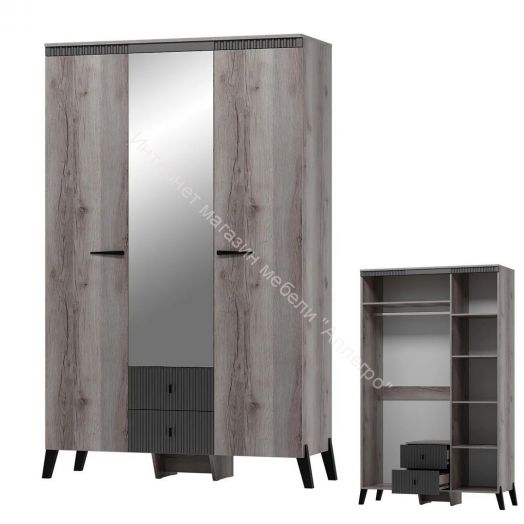 Шкаф трехдверный с ножками Ольга 3  Дуб делано серый