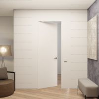 Скрытая дверь с фурнитурой ABC кромка 2300/2400 хром со стабилизатором в интерьере