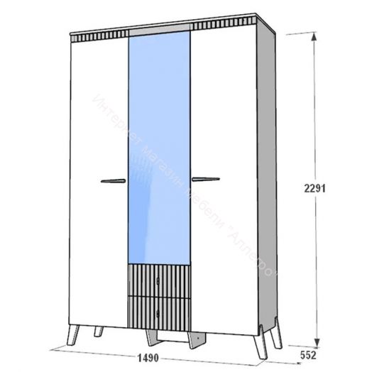 Шкаф трехдверный с ножками Ольга 3  Дуб коми