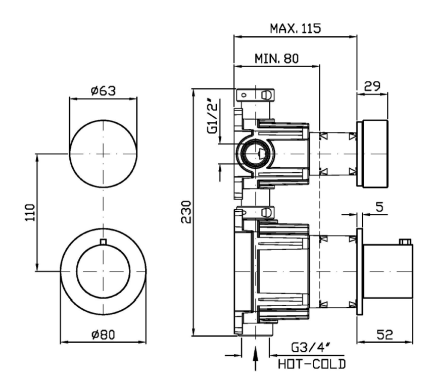 Термостатический смеситель для душа Zucchetti Isy22 ZIS5801 с запорным клапаном ФОТО