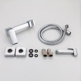 Frap F7504 bidet kranının montaj və komponent detalları - divara montaj, 120 sm şlan və tutucu ilə asan quraşdırma və funksionallığı vurğulayır.