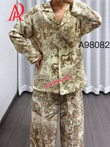 Пижама хлопок с брюками  AIPINGNA 98082 (бело-коричневый)