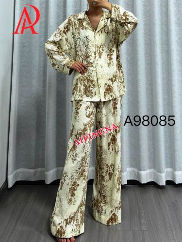 Пижама хлопок с брюками  AIPINGNA 98085 (бело-коричневый)