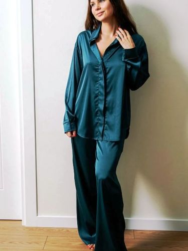 Пижама шелк с брюками  AIPINGNA 5002 (изумруд)