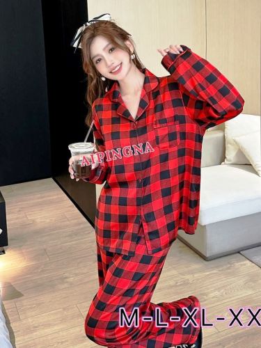 Пижама шелк с брюками  AIPINGNA 5115 (красная клетка)