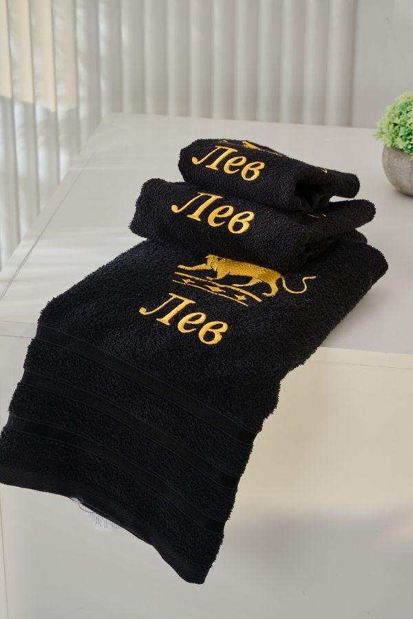14418/10 Знаки зодиака полотенце махровое плотность 350гр [черный+лев]
