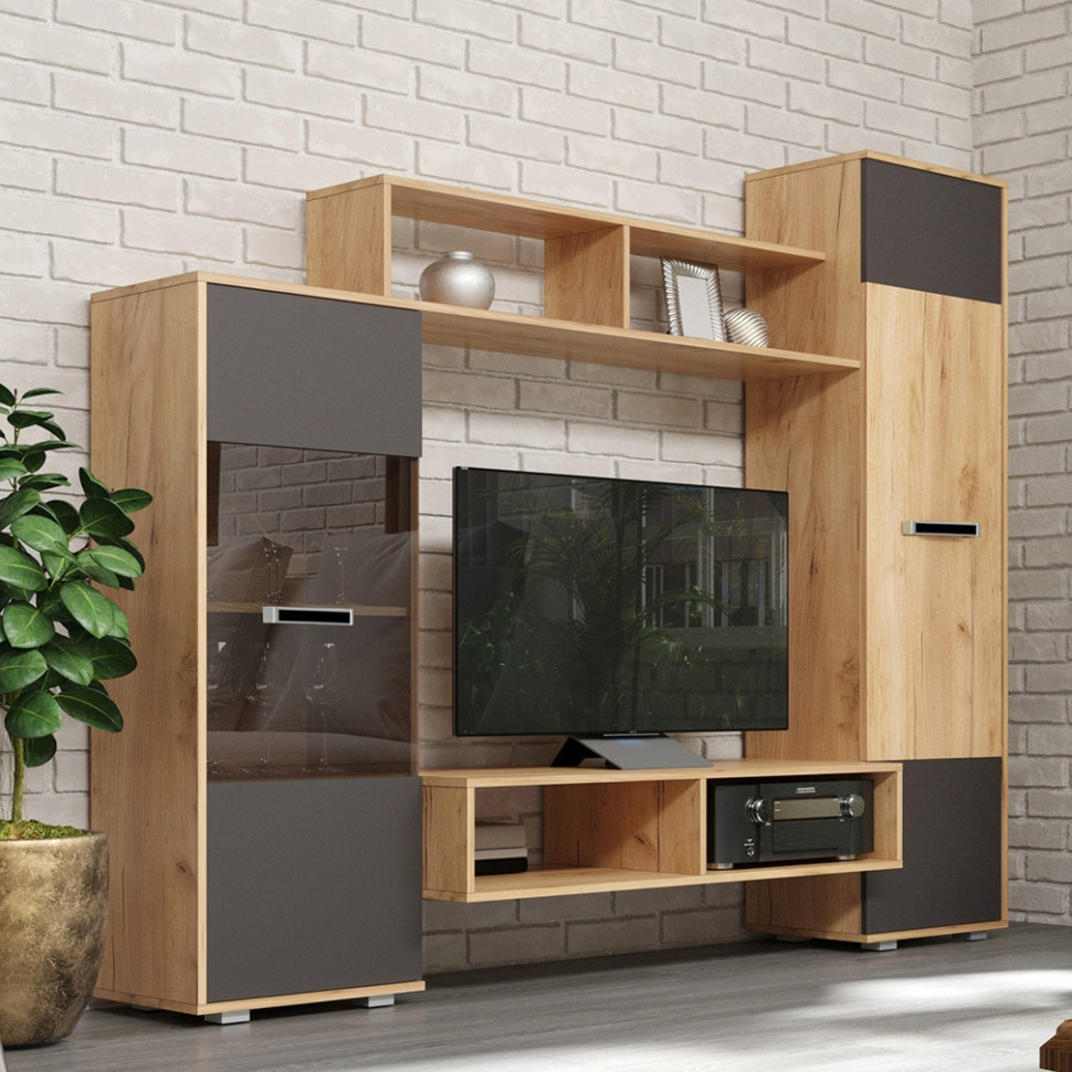 Гостиная "Александра-5" Дуб золотистый/антрацит