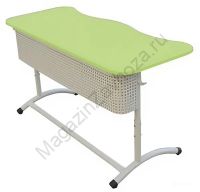 Парта двухместная с экраном на круглой трубе с пластиковой столешницей