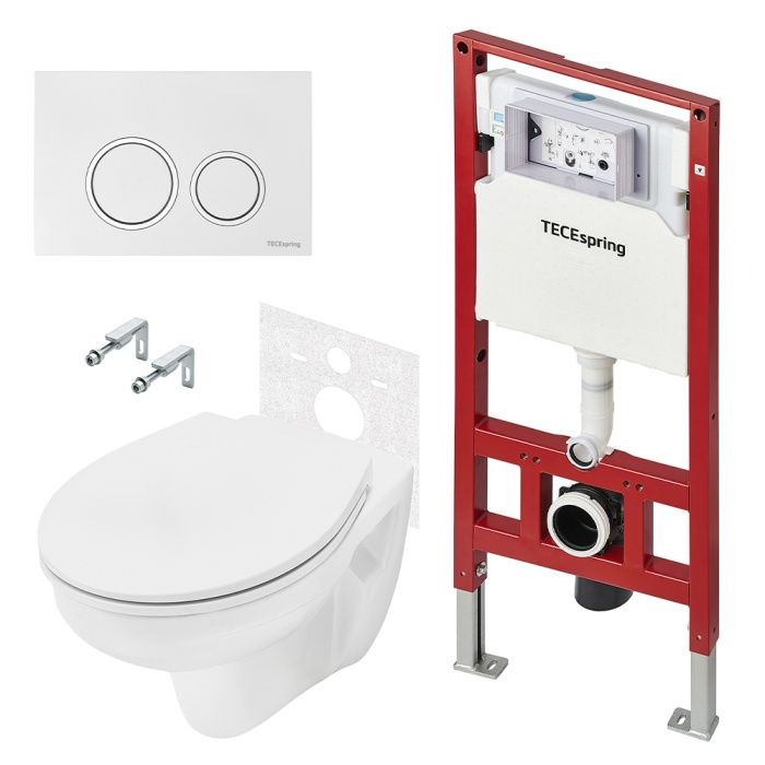 Комплект TECEspring Base, панель смыва с круглыми кнопками, унитаз Basic K401101/03/04WCB