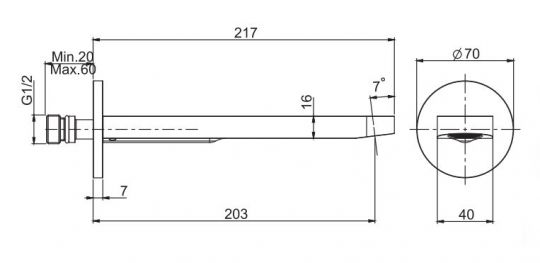 Излив с длинным носиком Fima - carlo frattini F2456 для ванны схема 2 Излив с длинным носиком Fima - carlo frattini F2456 для ванны схема 2