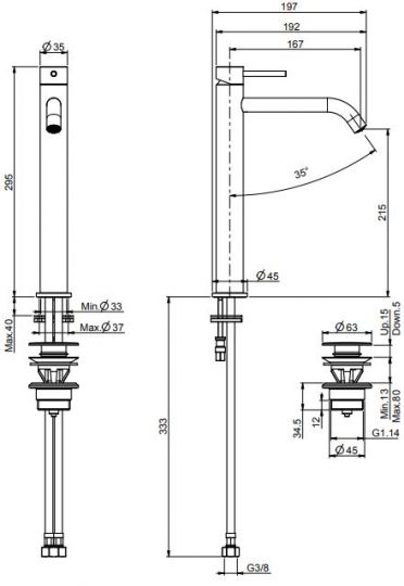 Fima carlo frattini Spillo up смеситель для раковины F3031/HXS схема 2 Fima carlo frattini Spillo up смеситель для раковины F3031/HXS схема 2