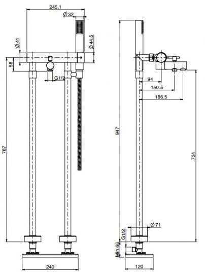 Смеситель для ванны и душа напольный Fima carlo frattini Spillo up F3034/4 схема 2