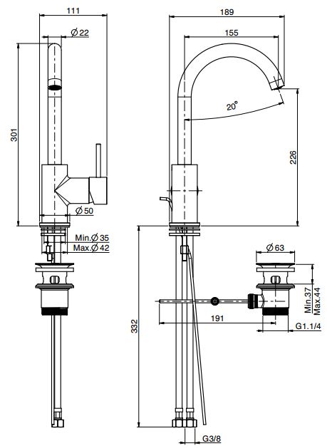 Изображение Fima carlo frattini Spillo up смеситель для раковины F3041