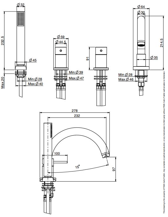 Смеситель для ванны Fima carlo frattini Spillo up F3044N ФОТО