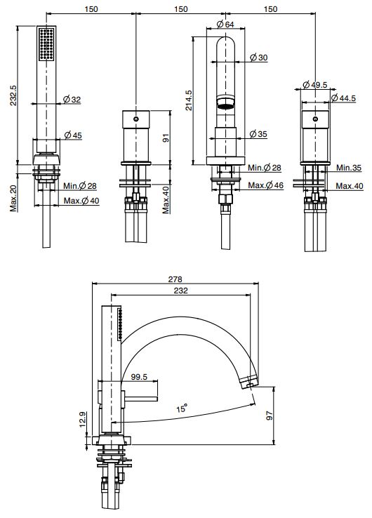 Изображение Смеситель для ванны и душа Fima carlo frattini Spillo Tech F3044TN