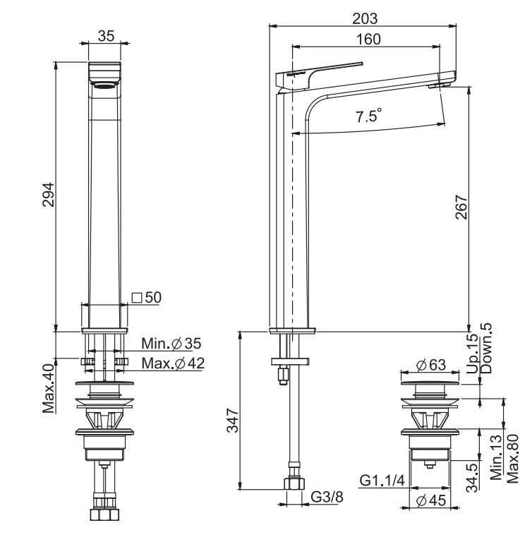 Высокий смеситель с донным клапаном Fima carlo frattini Fit F3381/H для раковины ФОТО