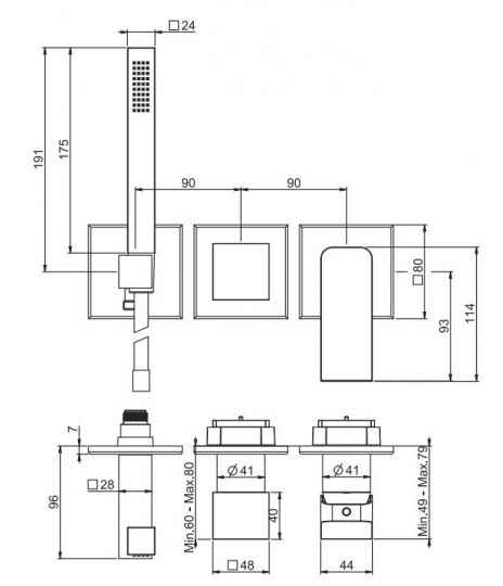 Прямоугольный смеситель Fima carlo frattini Fit F3399WX8 для ванны и душа