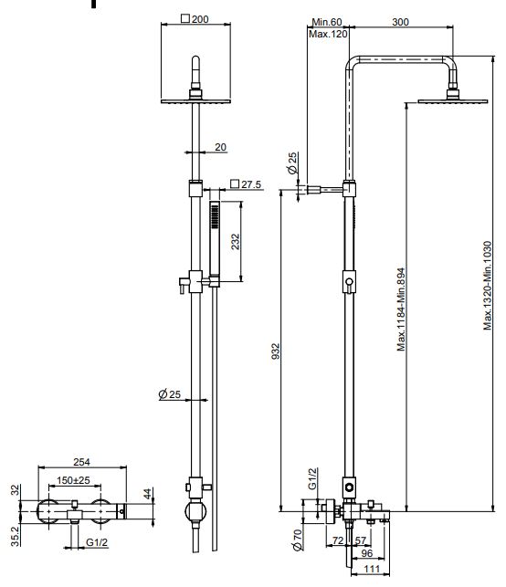 Fima - carlo frattini Brick стойка душевая со смесителем и тропическим душем F3504/6
