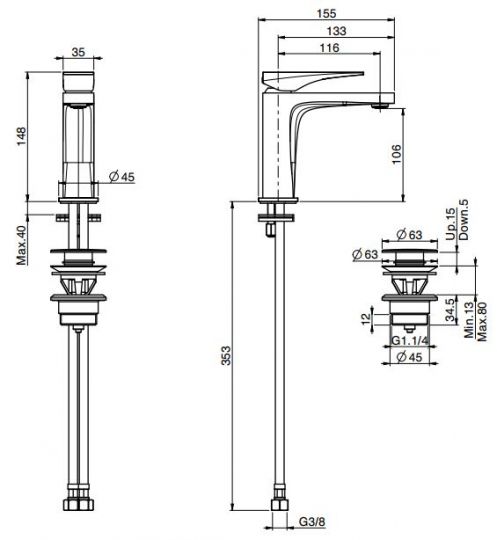 Fima carlo frattini Zeta смеситель для раковины F3961N схема 2 Fima carlo frattini Zeta смеситель для раковины F3961N схема 2
