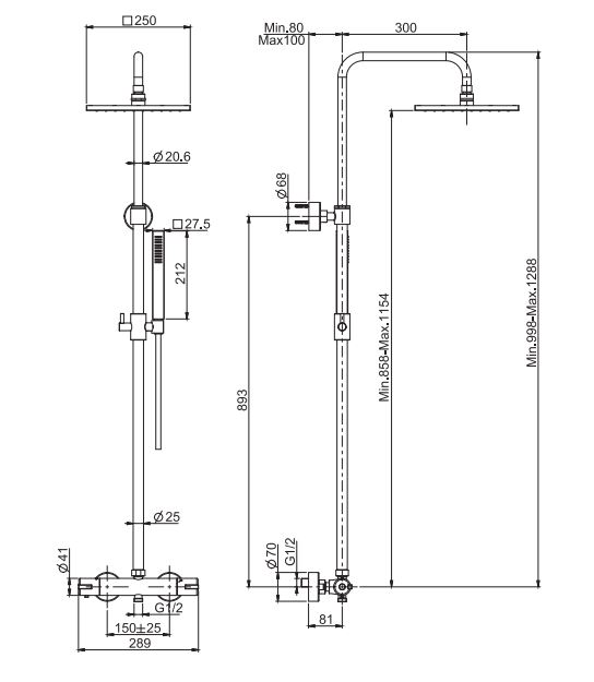 Душевая колонна с квадратным тропическим душем Fima - carlo frattini Wellness F4885/QP255
