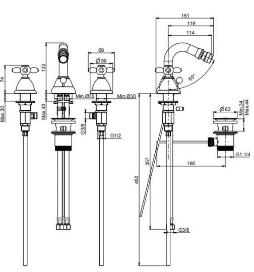 Fima carlo frattini Olivia смеситель для биде F5002 схема 2