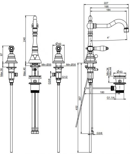 Fima carlo frattini Herend смеситель для раковины F5401 схема 2