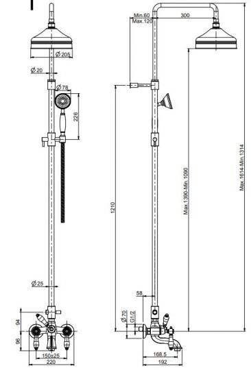 Fima - carlo frattini Herend chic стойка душевая с тропическим душем F5404/2 схема 3