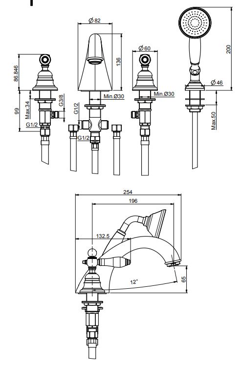 Изображение Смеситель для ванны и душа Fima carlo frattini Herend F5414