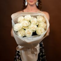 Букет из 11 белых роз сорт Мондиаль. 60 см.