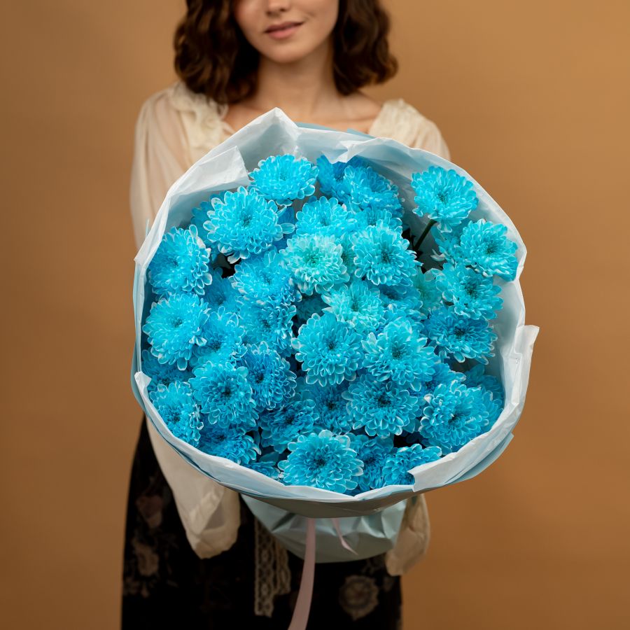 Букет Голубое небо из 9 хризантем сорт Алтай