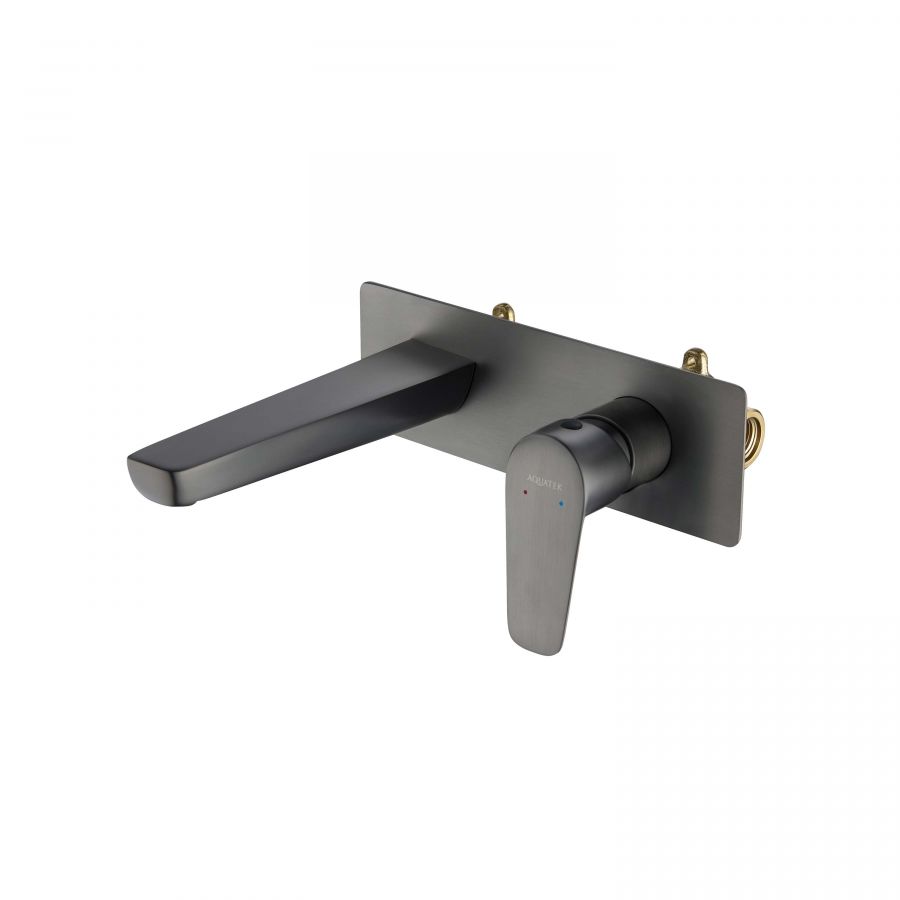 AQ1113BGM БЕТТА смеситель для раковины настенный (внешняя и скрытая часть), оружейная сталь