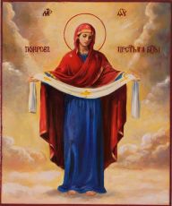 Покров Пресвятой Богородицы рукописная икона 17х21 см (масло, академический стиль)