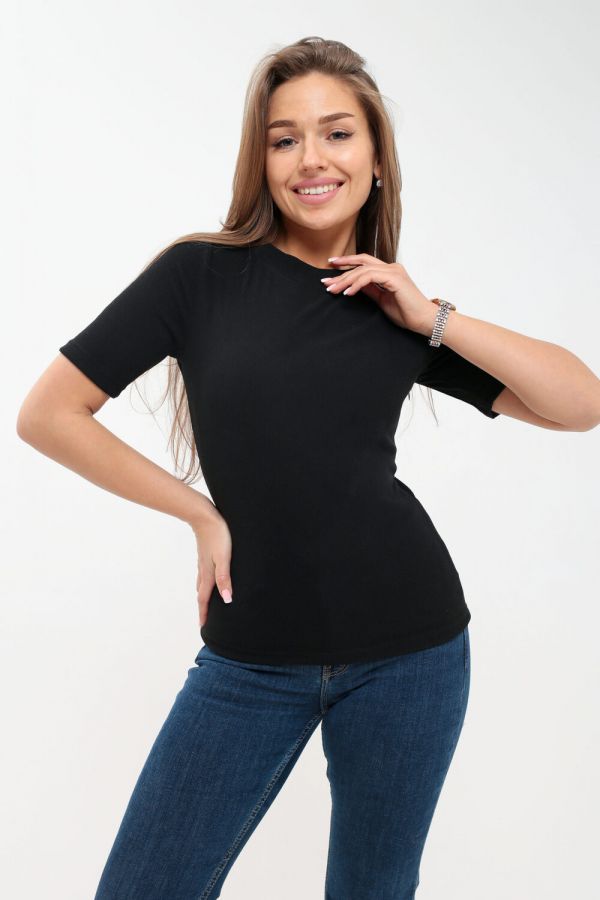 Футболка женская в рубчик боковая молния [черный]