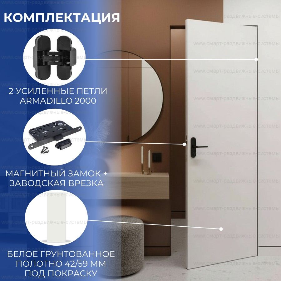 Скрытая дверь с фурнитурой кромкой хром 2200/2300