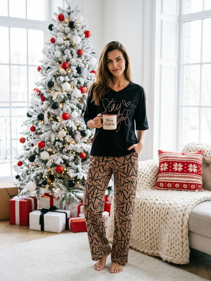 Пижама женская Кэр [черный/коричневый]