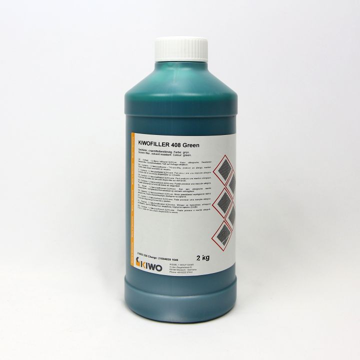 KIWOFILLER 408 GREEN, ретушь, устойчивая к растворителям, зеленая. Упаковка 2кг. Водорастворимая, средняя вязкость.