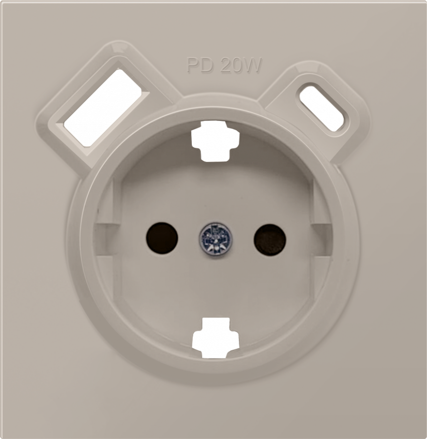 Накладка для розетки Schuko с зарядным устройством USB A+C, с защитными шторками, матовый кашемир, серия R98