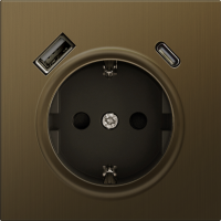 Накладка для розетки Schuko с зарядным устройством USB A+C, с защитными шторками, латунь, серия R98 METAL