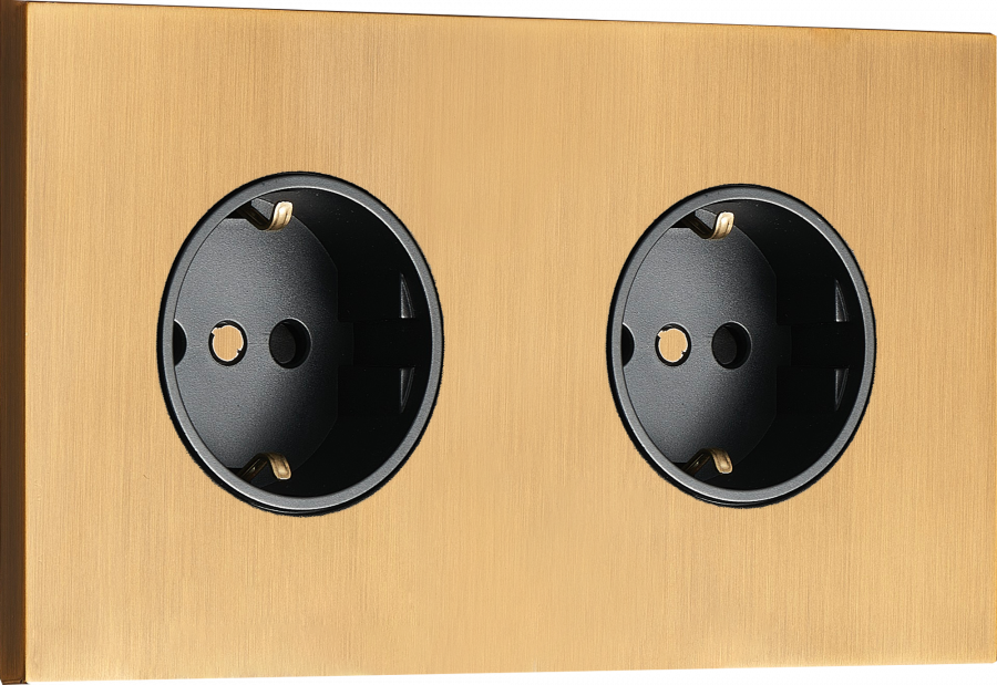 Розетка 2-я Schuko с заземлением, со шторками 16A 250 В~ , латунь, серия N96