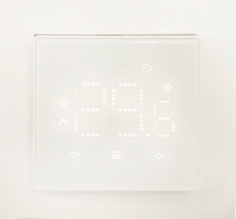Термостат с датчиком пола, 16 A, 55*55 мм., белое стекло