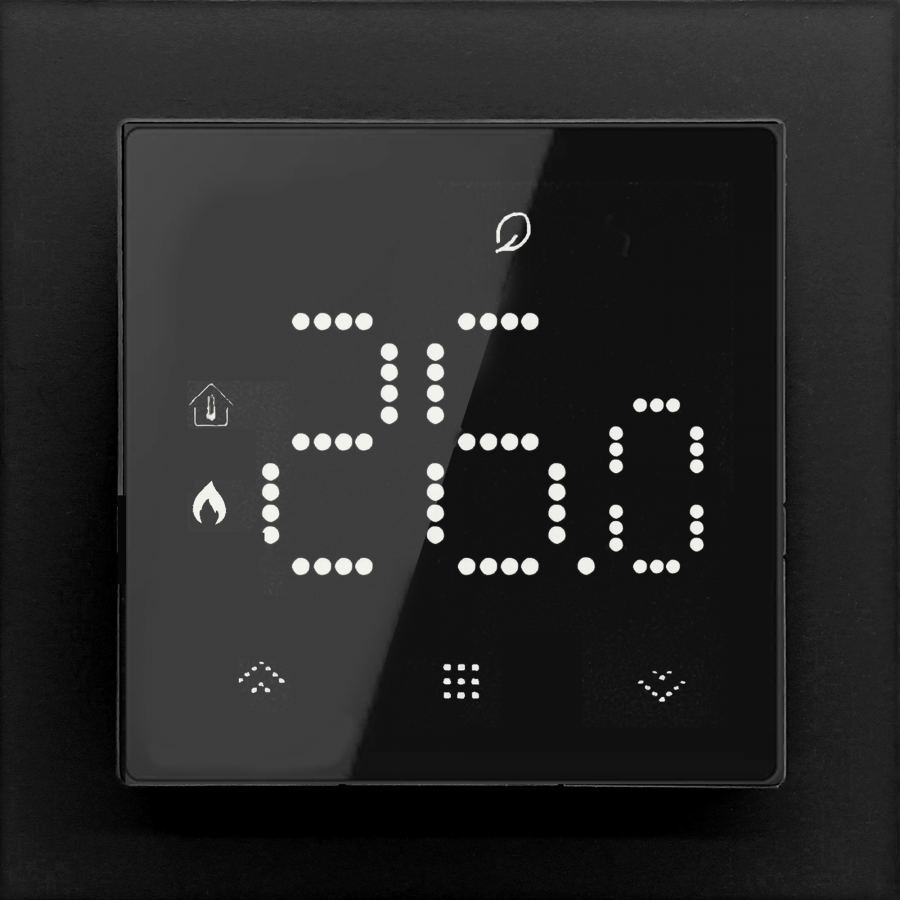 Термостат с датчиком пола, 16 A, 55*55 мм., черное стекло