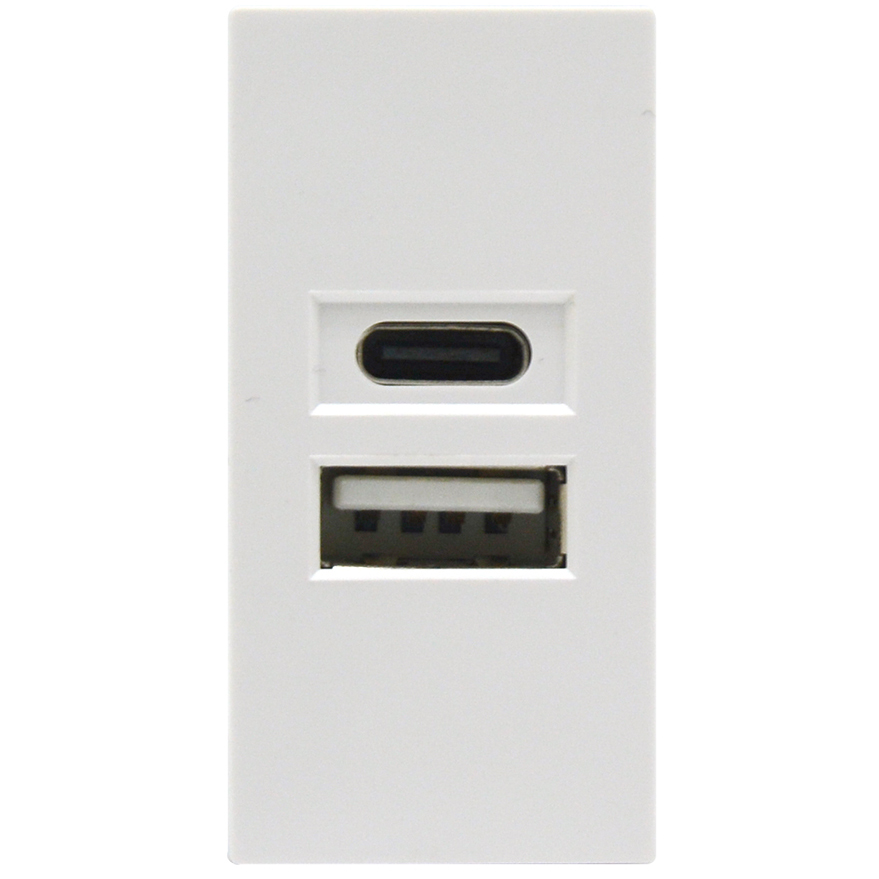 USB зарядное устройство, 2.1A, Type A + C, 1 мод., бел. (22.5х45мм)