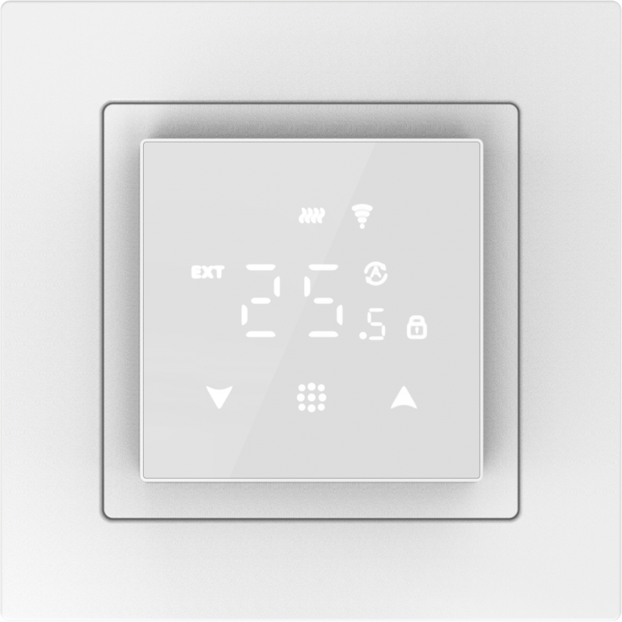 Термостат с датчиком пола, программируемый с Wi-Fi , 16 A, 45*45 мм. белое стекло