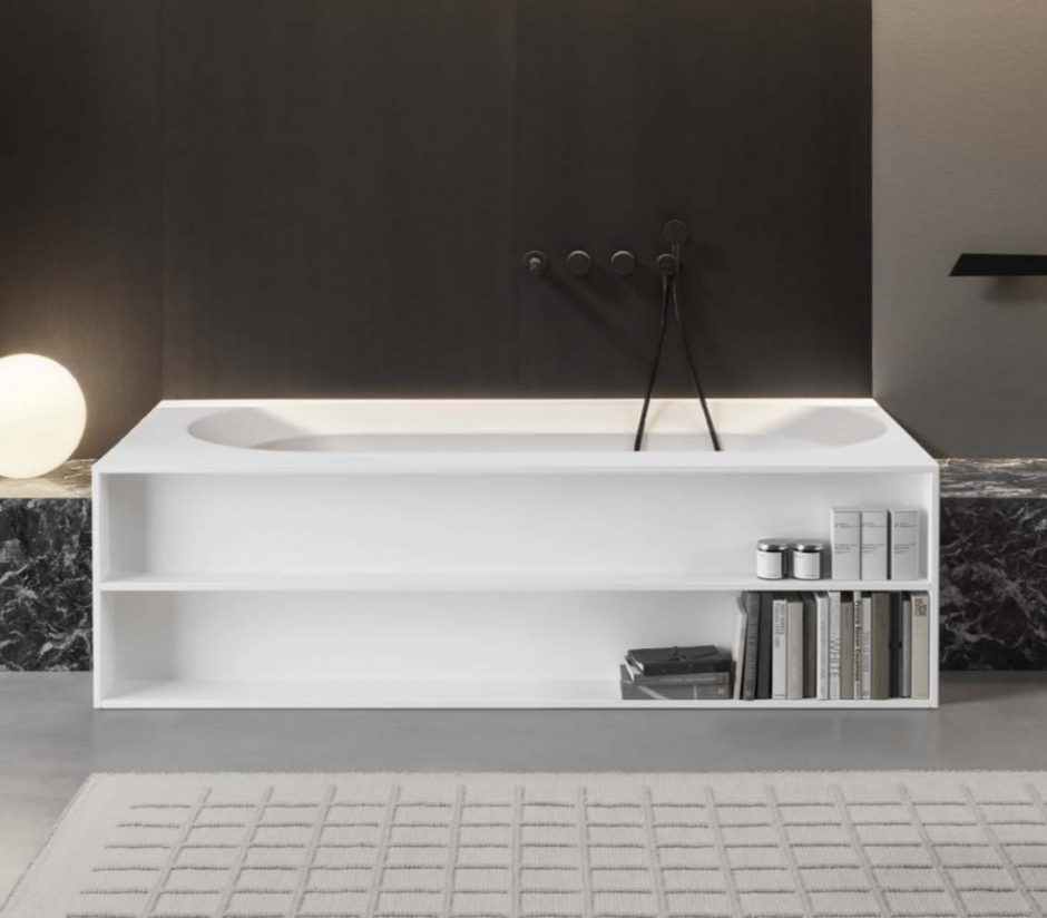 Изображение Ванна прямоугольная Antonio Lupi OASI OASI83M 170х85 см из материала Cristalplant с полками отдельностоящая, пристенная, в нишу или в угол