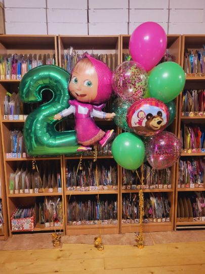 Сет с Машей и цифрой из шаров с гелием