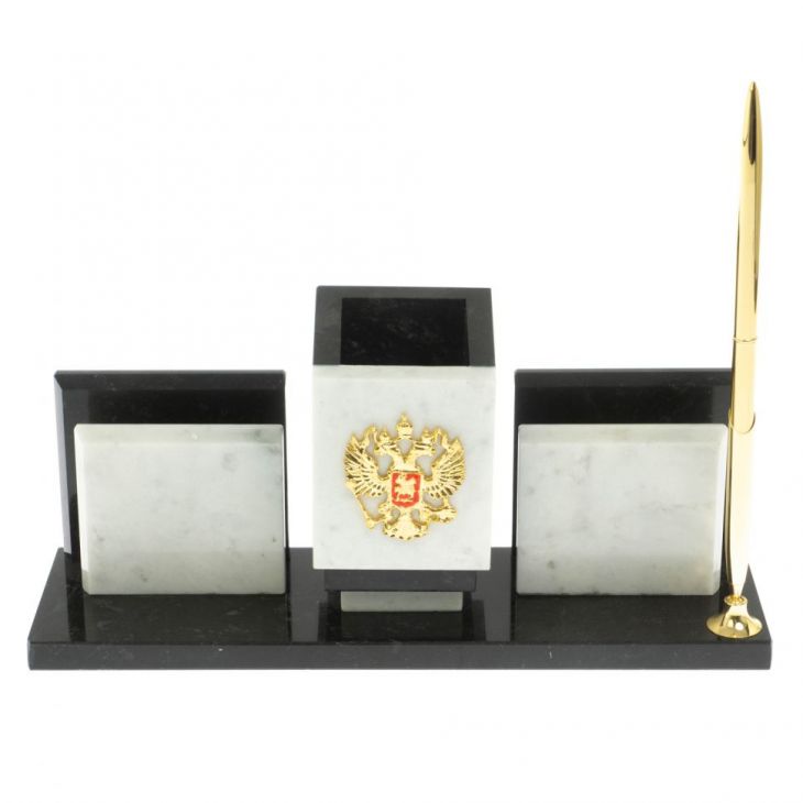 Письменный мини-набор "Менеджер" из мрамора с гербом РФ
