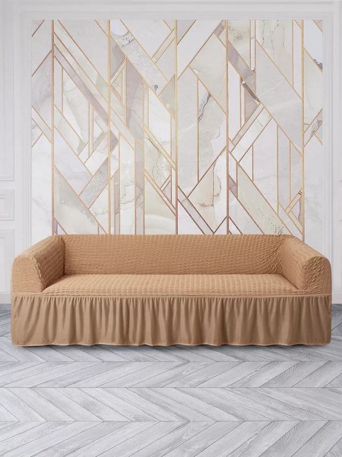 Чехол на 3-х местный диван с оборкой  ,песочный