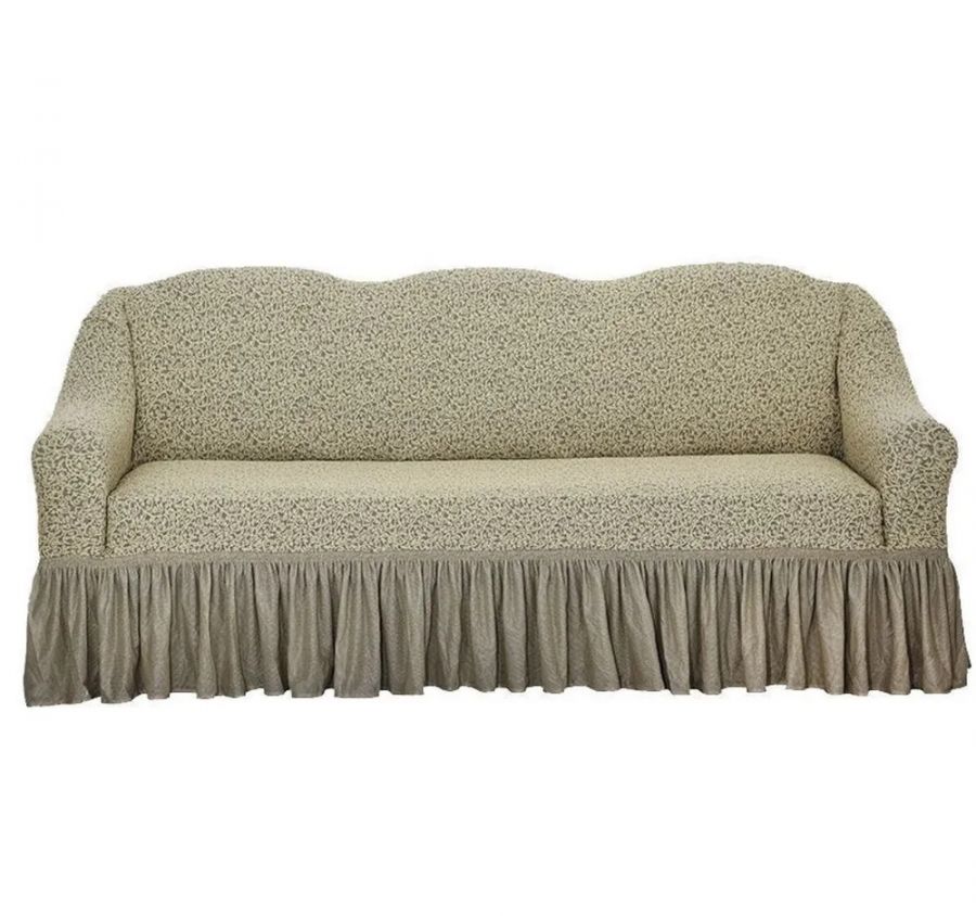 Чехол на 3-х местный диван с оборкой Жаккард,бежевый