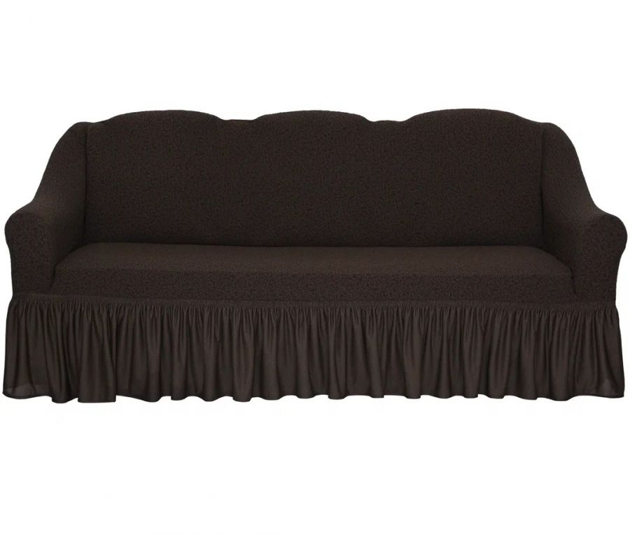 Чехол на 3-х местный диван с оборкой Жаккард,шоколадный